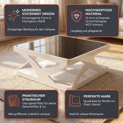 SalesFever Couchtisch »Lacona Coffeetable mit stilvollem Aussehen« 10 mm Schwarzglasplatte, rechteckig oder quadratisch