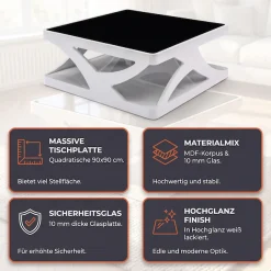 SalesFever Couchtisch »Lacona Coffeetable mit stilvollem Aussehen« 10 mm Schwarzglasplatte, rechteckig oder quadratisch
