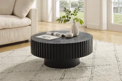 SalesFever Couchtisch »rund mit Massivholz-Lamellen Ø 80 cm« 1 Stk. tlg. Moderner Holztisch fürs Wohnzimmer mit Echtholzfurnier