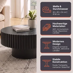 SalesFever Couchtisch »rund mit Massivholz-Lamellen Ø 80 cm« 1 Stk. tlg. Moderner Holztisch fürs Wohnzimmer mit Echtholzfurnier