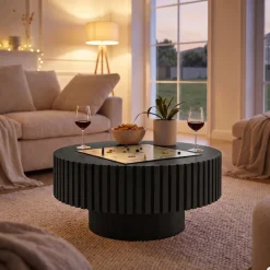 SalesFever Couchtisch »rund mit Massivholz-Lamellen Ø 80 cm« 1 Stk. tlg. Moderner Holztisch fürs Wohnzimmer mit Echtholzfurnier