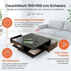 SalesFever Couchtisch »- stilvoll und praktisch« Kristallglas-Tischplatte, gehärtet und elegant
