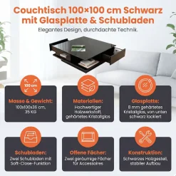 SalesFever Couchtisch »- stilvoll und praktisch« Kristallglas-Tischplatte, gehärtet und elegant