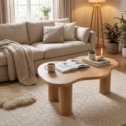 SalesFever Couchtisch »Vion 90x51 cm zeitloses Design mit Echtholzfurnier« Markante organische Form mit skulpturalem Charakter