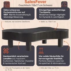 SalesFever Couchtisch »Wohnzimmertisch organisch mit Massivholz-Lamellen 115 x 75 cm« 1 Stk. tlg. Stilvoller & moderner Holztisch mit Echtholzfurnier