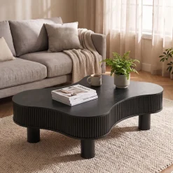SalesFever Couchtisch »Wohnzimmertisch organisch mit Massivholz-Lamellen 115 x 75 cm« 1 Stk. tlg. Stilvoller & moderner Holztisch mit Echtholzfurnier