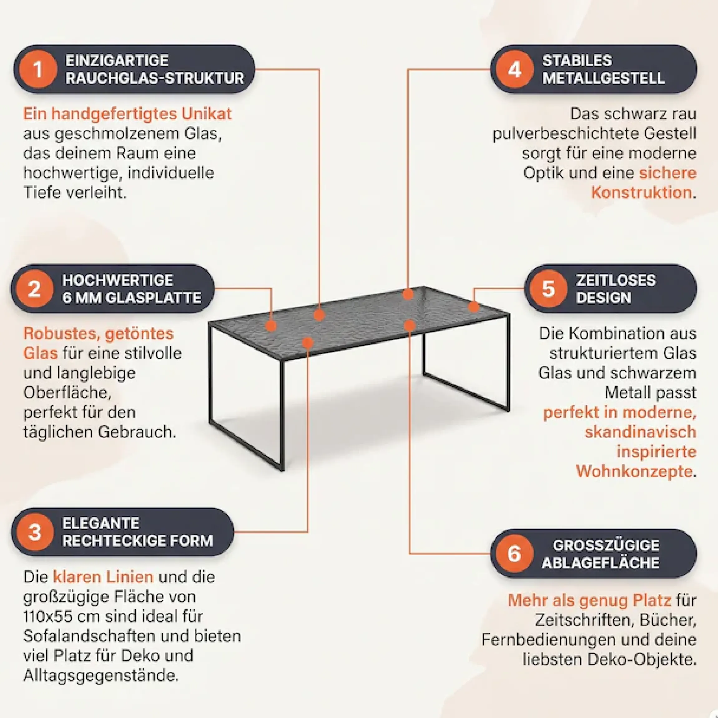 SalesFever Couchtisch »Wohnzimmertisch - Design trifft Funktionalität« 1 Stk. tlg. Glasplatte mit Strukturoptik