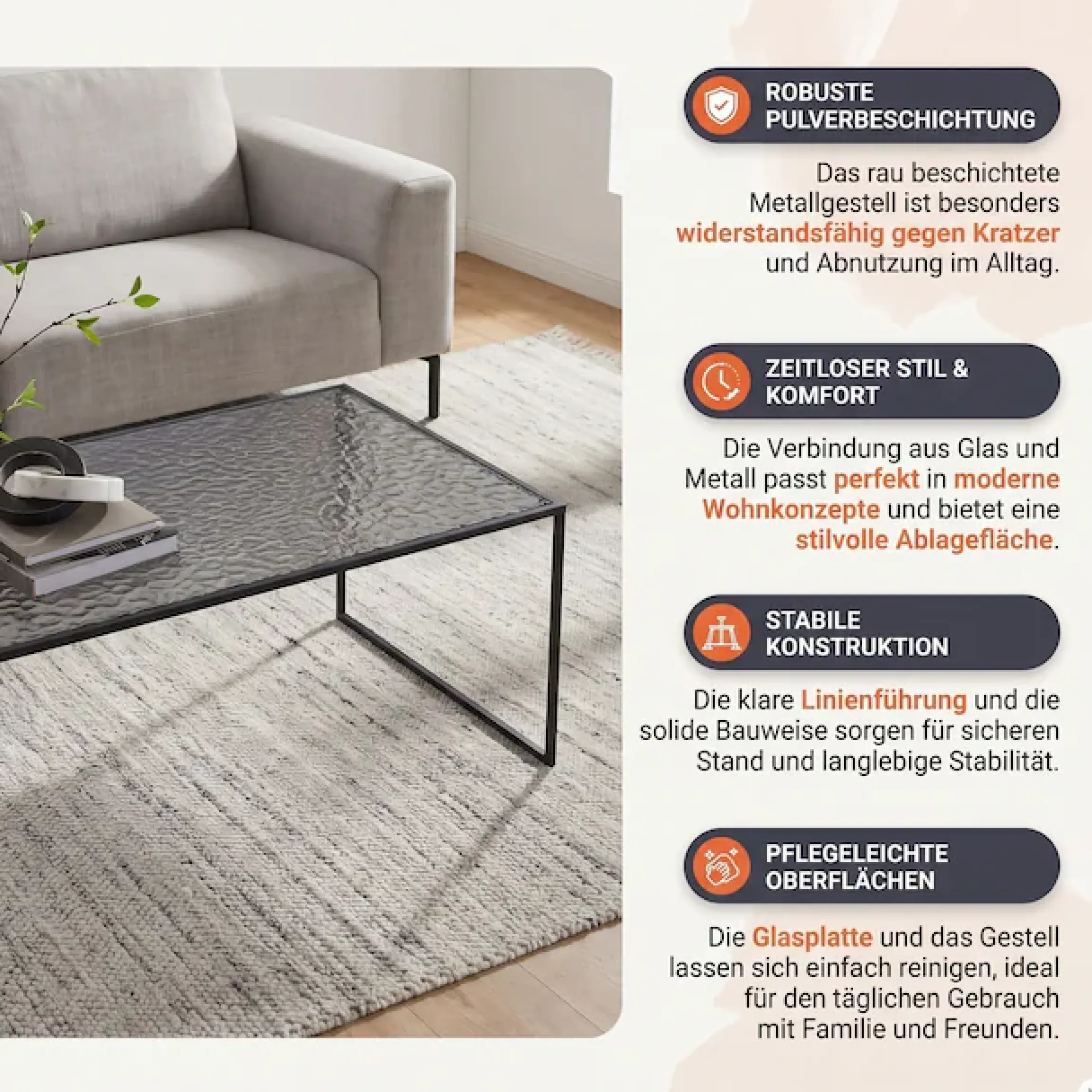 SalesFever Couchtisch »Wohnzimmertisch - Design trifft Funktionalität« 1 Stk. tlg. Glasplatte mit Strukturoptik