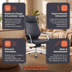 SalesFever Drehstuhl »mit Stil und Komfort« () Ergonomischer Bürostuhl mit pflegeleichtem Kunstlederbezug