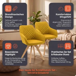 SalesFever Esszimmerstuhl »Bequemer Stuhl« (Set) 2 Stk.Elegantes 2er-Set, Rückenlehne mit Diamantsteppung
