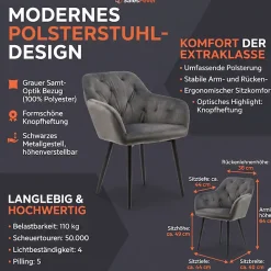 SalesFever Esszimmerstuhl »Coventry Komfortabler Polstertuhl im eleganten Stil« () Stilvoll mit eleganter Knopfheftung