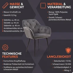 SalesFever Esszimmerstuhl »Coventry Komfortabler Polstertuhl im eleganten Stil« () Stilvoll mit eleganter Knopfheftung