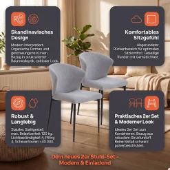 SalesFever Esszimmerstuhl »Dallas 2er-Set« (Set) 2 Stk.mit Metallgestell,B 63, H 87, T 56 cm