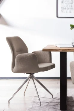 SalesFever Esszimmerstuhl »Taormina Armlehnstuhl mit silbernem Edelstahlgestell« () 1 Stk.Esszimmersessel, 180° Drehfunktion, Gestell aus rostfreiem Edelstahl