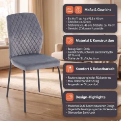 SalesFever 4-Fußstuhl »Esszimmerstuhl mit elegantem Stil« (Set) 2 Stk.2er Set mit eleganter Wabensteppung im Rücken
