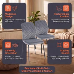 SalesFever 4-Fußstuhl »Esszimmerstuhl mit elegantem Stil« (Set) 2 Stk.2er Set mit eleganter Wabensteppung im Rücken