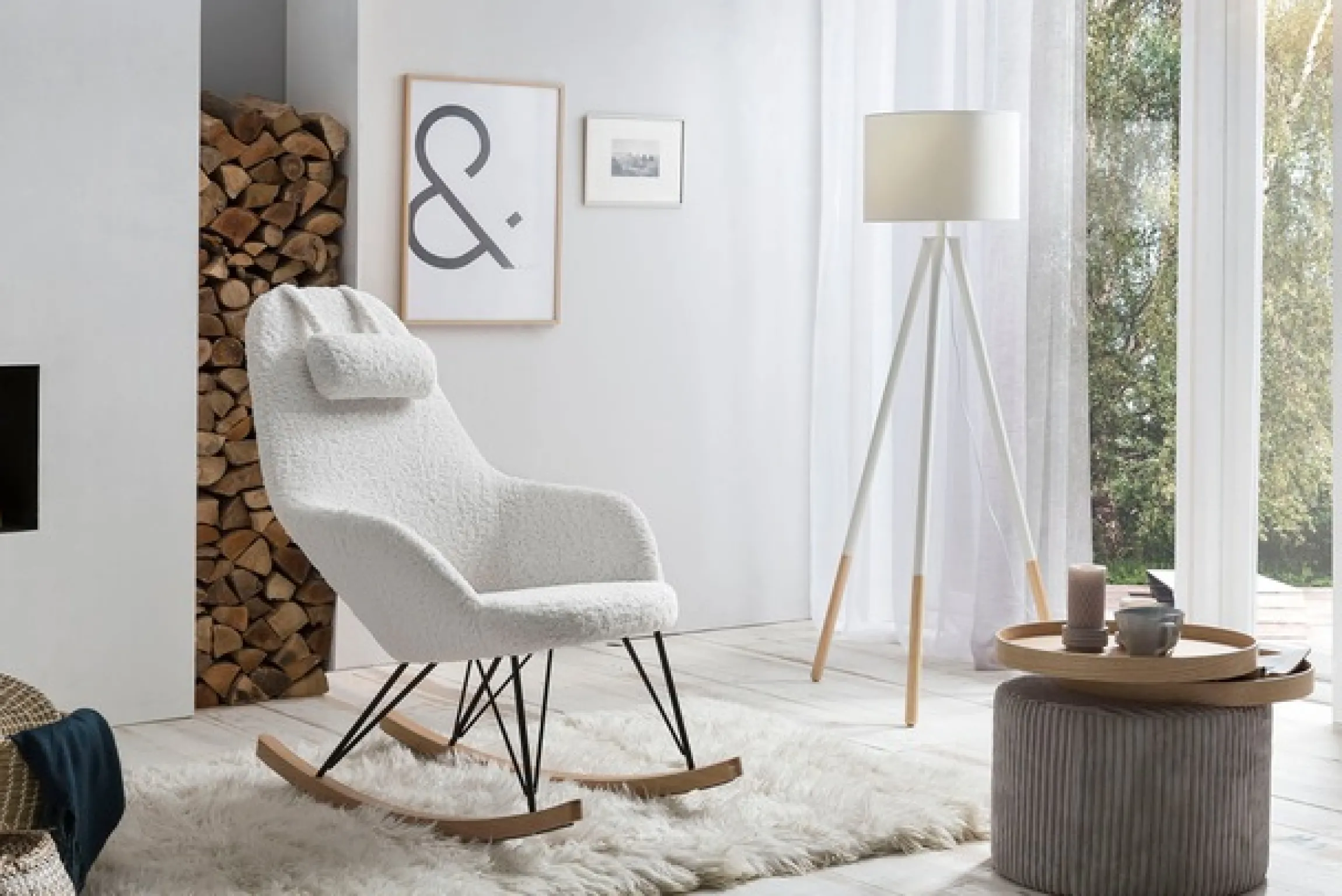 SalesFever Schaukelsessel »Komfortabler Schaukelstuhl zum Entspannen« Exklusiver Bezug in edler Teddyfell-Optik