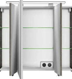 Saphir Badezimmerspiegelschrank »Serie 4010 Badezimmer-Spiegelschrank inkl. LED-Aufsatzleuchte« Badschrank 80 cm breit, 3 Türen, 6 Glas-Einlegeböden, inkl Türdämpfer