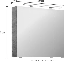 Saphir Badezimmerspiegelschrank »Serie 4010 Badezimmer-Spiegelschrank inkl. LED-Aufsatzleuchte« Badschrank 80 cm breit, 3 Türen, 6 Glas-Einlegeböden, inkl Türdämpfer