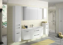 Saphir Badezimmerspiegelschrank »Serie 4010 Badezimmer-Spiegelschrank inkl. LED-Beleuchtung im Kranz« Badschrank 142 cm breit, 3 Türen, 6 Glas-Einlegeböden, inkl Türdämpfer