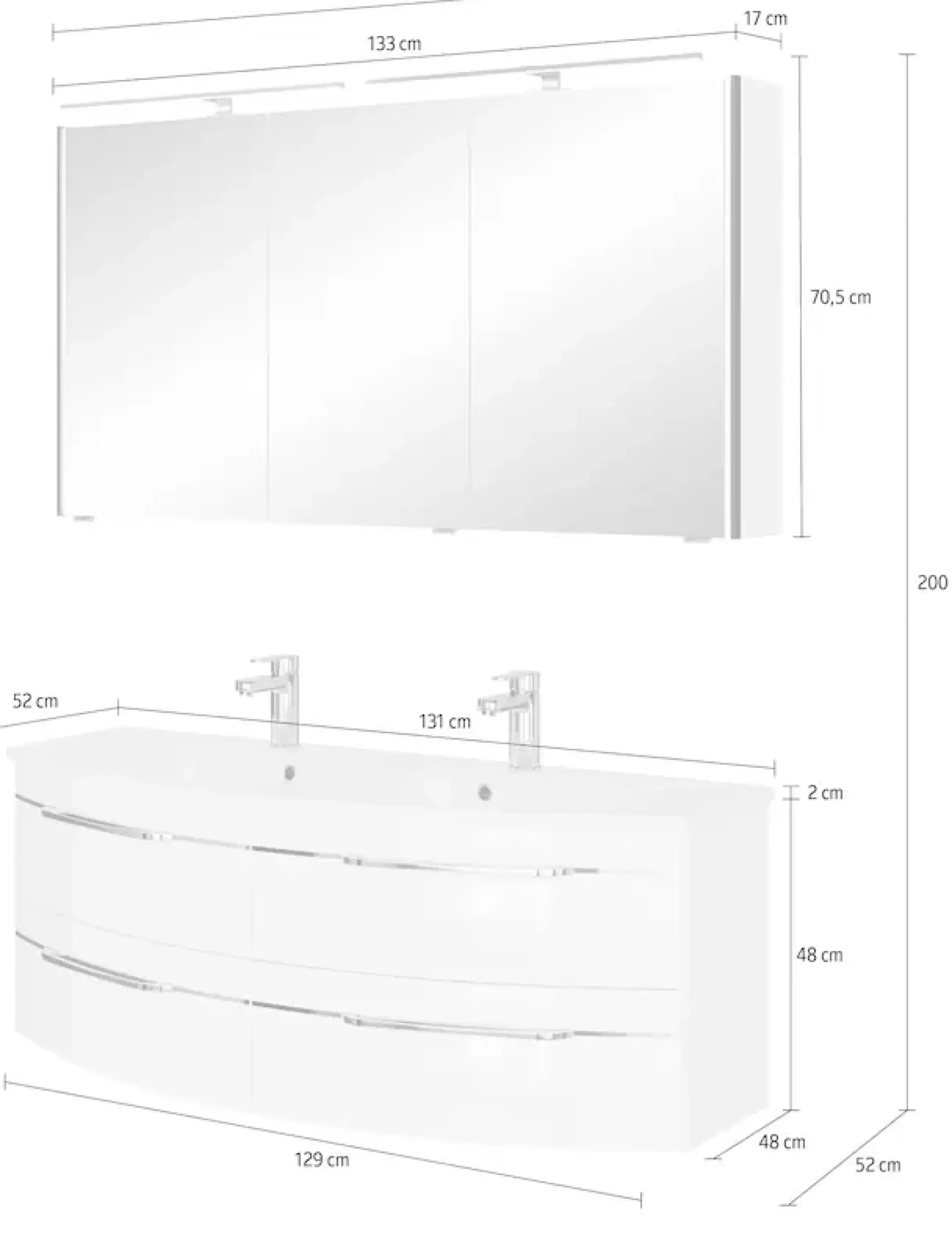 Saphir Badmöbel-Set »Badezimmer-Set 133,2 cm breit, inkl. Türdämpfer, 3 Türen, 4 Schubladen« Set, 2 Stk. tlg.