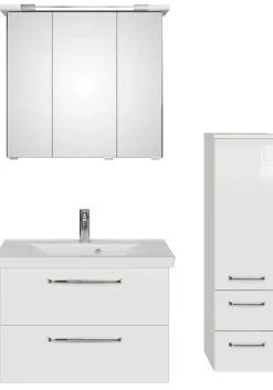 Saphir Badmöbel-Set »Badmöbel-Set Trentino 3-tlg Mineralmarmorwaschtisch,LED-Spiegelschrank« 4 Stk. tlg.