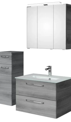 Saphir Badmöbel-Set »Badmöbel-Set Trentino 3-teilig Glas-Waschtisch mit LED-Spiegelschrank« 4 Stk. tlg.