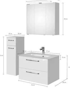 Saphir Badmöbel-Set »Badmöbel-Set Trentino 3-teilig Glas-Waschtisch mit LED-Spiegelschrank« 4 Stk. tlg.