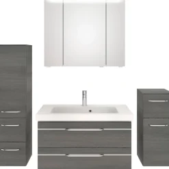 Saphir Badmöbel-Set »Balto Sprint 4-teilig, Mineralmarmor-Waschtisch mit LED-Spiegelschrank« 5 Stk. tlg.