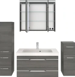 Saphir Badmöbel-Set »Balto Sprint 4-teilig, Mineralmarmor-Waschtisch mit LED-Spiegelschrank« 5 Stk. tlg.
