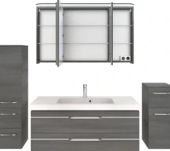 Saphir Badmöbel-Set »Balto Sprint 4-teilig, Mineralmarmor-Waschtisch mit LED-Spiegelschrank« 5 Stk. tlg.