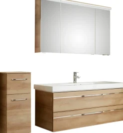 Saphir Badmöbel-Set »Balto Sprint 3-teilig, Mineralmarmor-Waschtisch mit LED-Spiegelschrank« 4 Stk. tlg.
