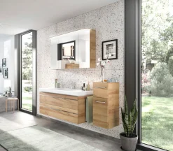 Saphir Badmöbel-Set »Balto Sprint 3-teilig, Mineralmarmor-Waschtisch mit LED-Spiegelschrank« 4 Stk. tlg.