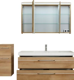Saphir Badmöbel-Set »Balto Sprint 3-teilig, Mineralmarmor-Waschtisch mit LED-Spiegelschrank« 4 Stk. tlg.