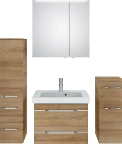 Saphir Badmöbel-Set »Balto Sprint 4-teilig, Mineralmarmor-Waschtisch mit LED-Spiegelschrank« 5 Stk. tlg.