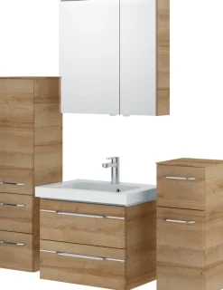 Saphir Badmöbel-Set »Balto Sprint 4-teilig, Mineralmarmor-Waschtisch mit LED-Spiegelschrank« 5 Stk. tlg.