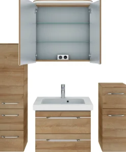 Saphir Badmöbel-Set »Balto Sprint 4-teilig, Mineralmarmor-Waschtisch mit LED-Spiegelschrank« 5 Stk. tlg.
