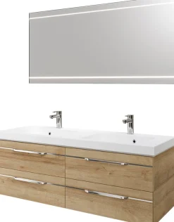 Saphir Badmöbel-Set »Balto 2-teilig Mineralmarmor-Doppelwaschtisch mit LED-Spiegel« 2 Stk. tlg.