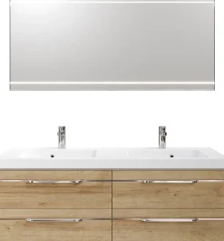Saphir Badmöbel-Set »Balto 2-teilig Mineralmarmor-Doppelwaschtisch mit LED-Spiegel« 2 Stk. tlg.