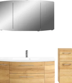 Saphir Badmöbel-Set »Cassca Sprint 3-teilig Mineralmarmor-Waschtisch mit LED-Spiegelschrank« 4 Stk. tlg.
