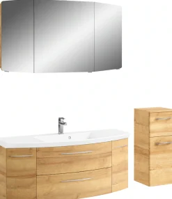 Saphir Badmöbel-Set »Cassca Sprint 3-teilig Mineralmarmor-Waschtisch mit LED-Spiegelschrank« 4 Stk. tlg.