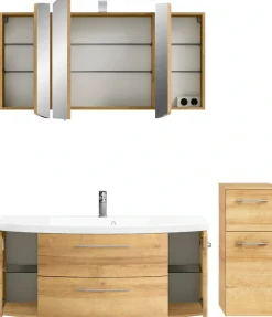 Saphir Badmöbel-Set »Cassca Sprint 3-teilig Mineralmarmor-Waschtisch mit LED-Spiegelschrank« 4 Stk. tlg.