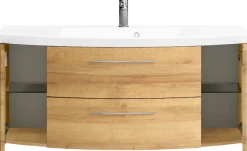 Saphir Badmöbel-Set »Cassca Sprint 3-teilig Mineralmarmor-Waschtisch mit LED-Spiegelschrank« 4 Stk. tlg.