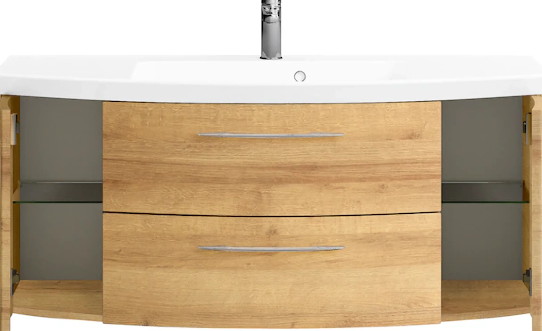Saphir Badmöbel-Set »Cassca Sprint 3-teilig Mineralmarmor-Waschtisch mit LED-Spiegelschrank« 4 Stk. tlg.