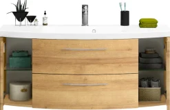 Saphir Badmöbel-Set »Cassca Sprint 3-teilig Mineralmarmor-Waschtisch mit LED-Spiegelschrank« 4 Stk. tlg.