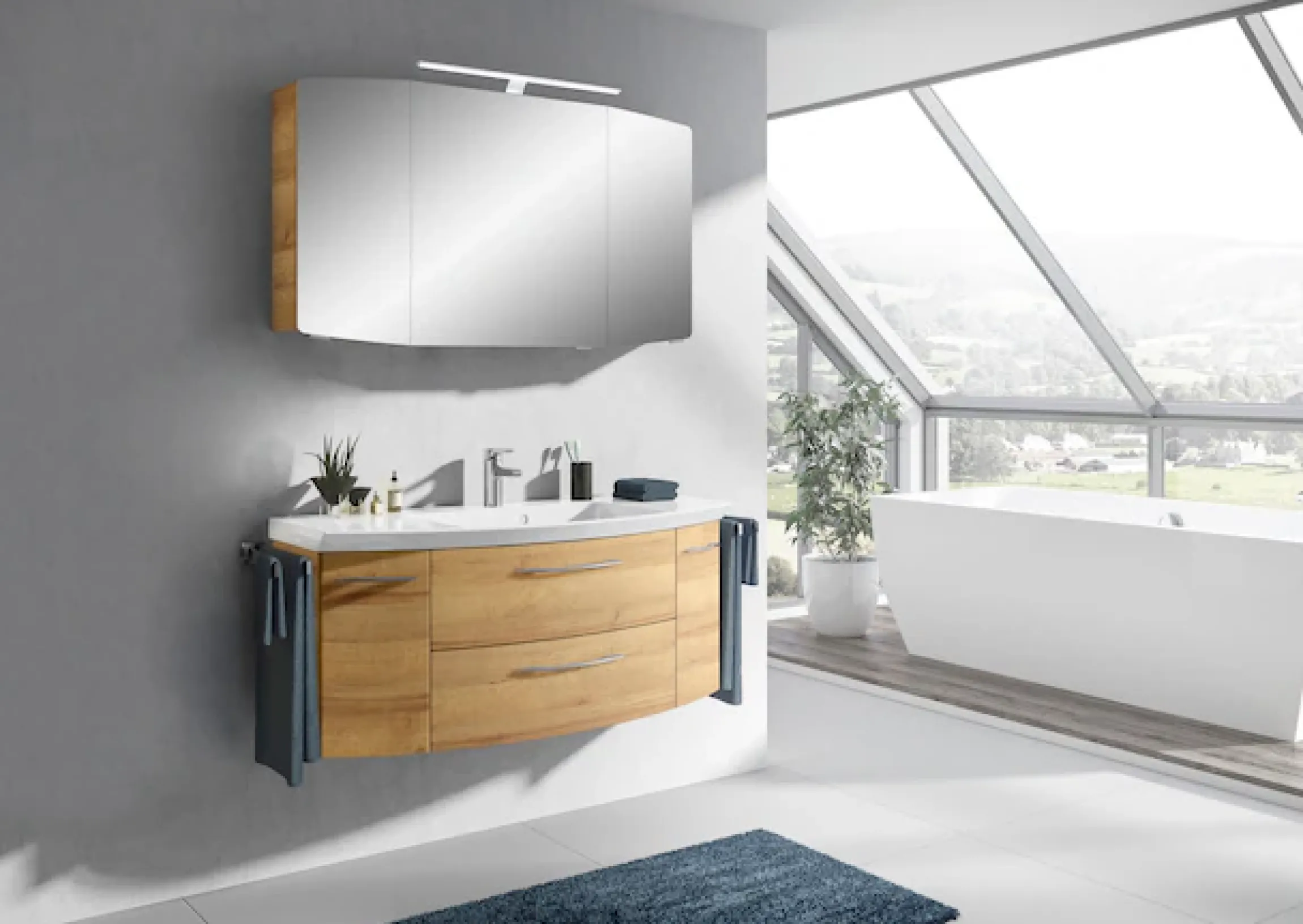 Saphir Badmöbel-Set »Cassca Sprint 2-teilig Mineralmarmor-Waschtisch mit LED-Spiegelschrank« 2 Stk. tlg.