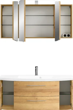 Saphir Badmöbel-Set »Cassca Sprint 2-teilig Mineralmarmor-Waschtisch mit LED-Spiegelschrank« 2 Stk. tlg.