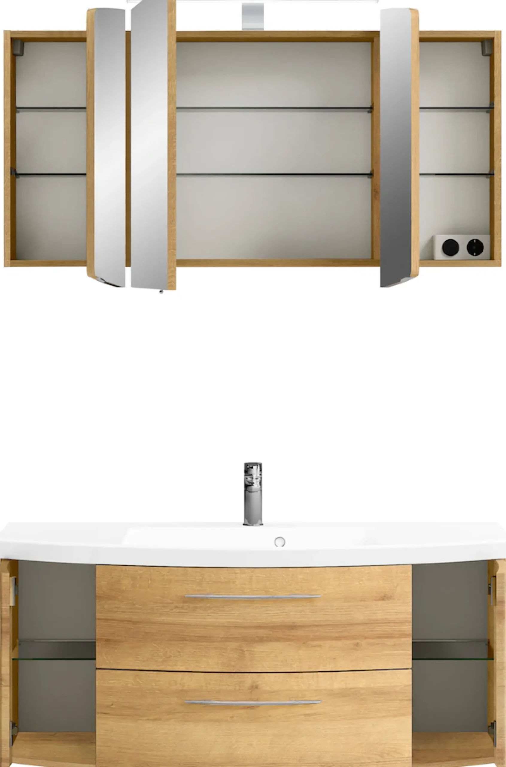 Saphir Badmöbel-Set »Cassca Sprint 2-teilig Mineralmarmor-Waschtisch mit LED-Spiegelschrank« 2 Stk. tlg.