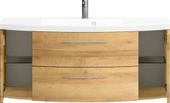 Saphir Badmöbel-Set »Cassca Sprint 2-teilig Mineralmarmor-Waschtisch mit LED-Spiegelschrank« 2 Stk. tlg.