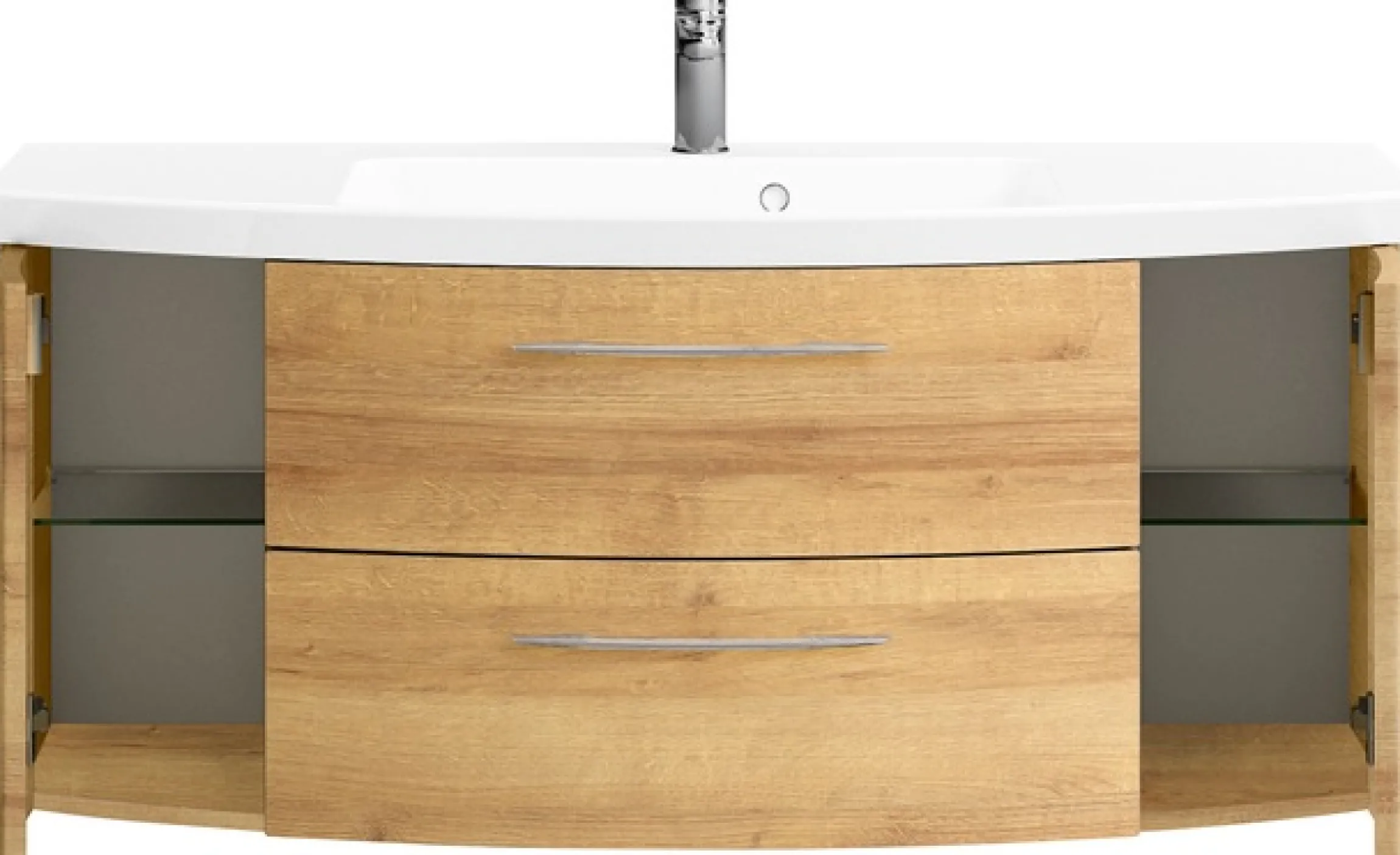 Saphir Badmöbel-Set »Cassca Sprint 2-teilig Mineralmarmor-Waschtisch mit LED-Spiegelschrank« 2 Stk. tlg.